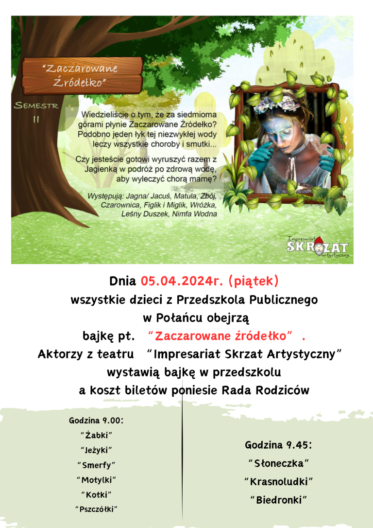 Dnia 05.04.2024r. piatek dzieci z naszego przedszkola obejrzą Średni