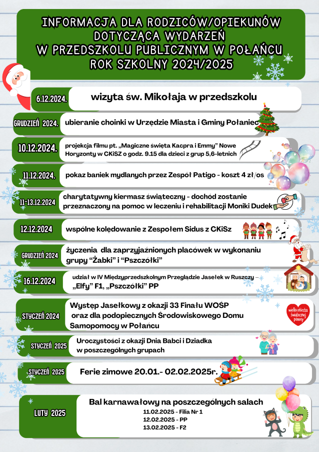nformacja dla rodzicówopiekunów dotycząca wydarzeń w Przedszkolu Publicznym w Połańcu rok szkolny 20242025 6 Niestandardowy